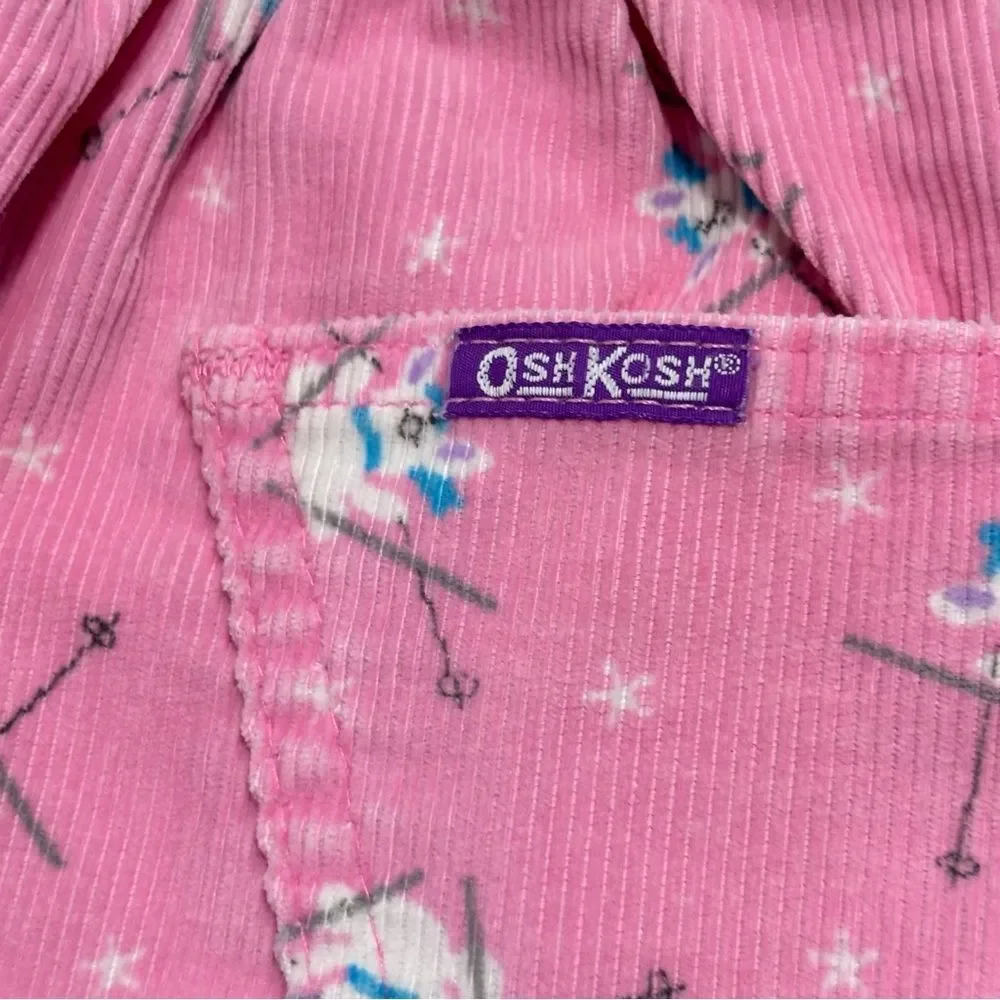 Vintage 1980s Union USA OshKosh Girl's Pink Corduroy Skiing Bunnies Size 18 Mos